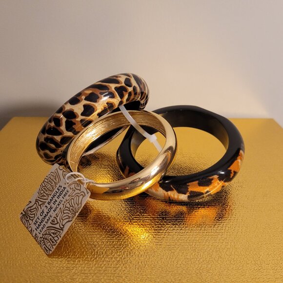 Three Bangles - Leopard Print and Gold (great look with matching necklace) ✨ - Picture 3 of 5